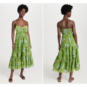 ALÉMAIS NWT Hotel Lamu Midi Dress Women’s Size 8 Green Print Resort Vacation